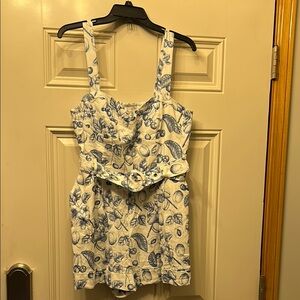 Floral Blue and White Women's Romper